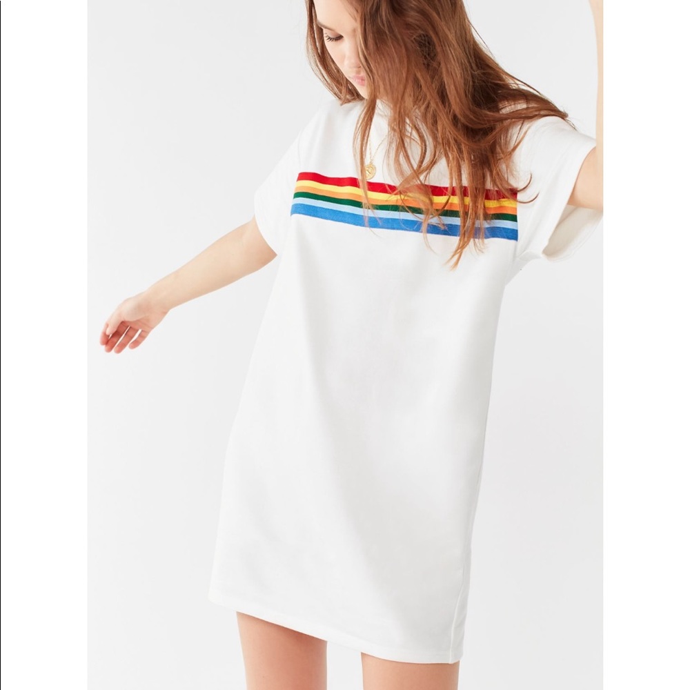 URBAN OUTFITTERS Rainbow stripe t-shirt dress!